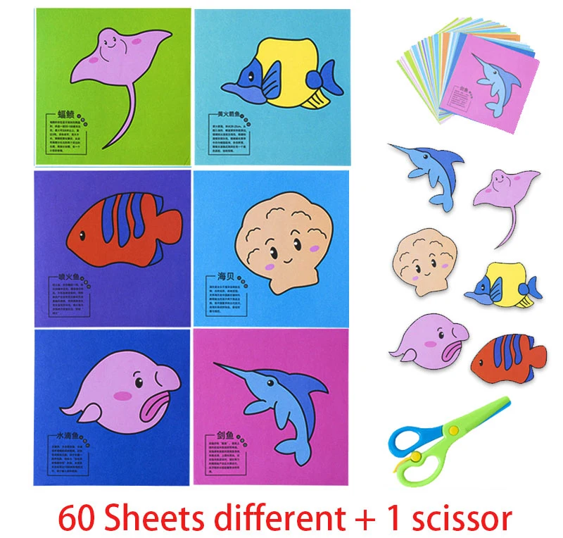 49-91pcs Learn Scissor Skills Cut Paper Craft Toys Safety Scissors Preschool Cutting Practice Activity Book Toddlers Kids Gifts