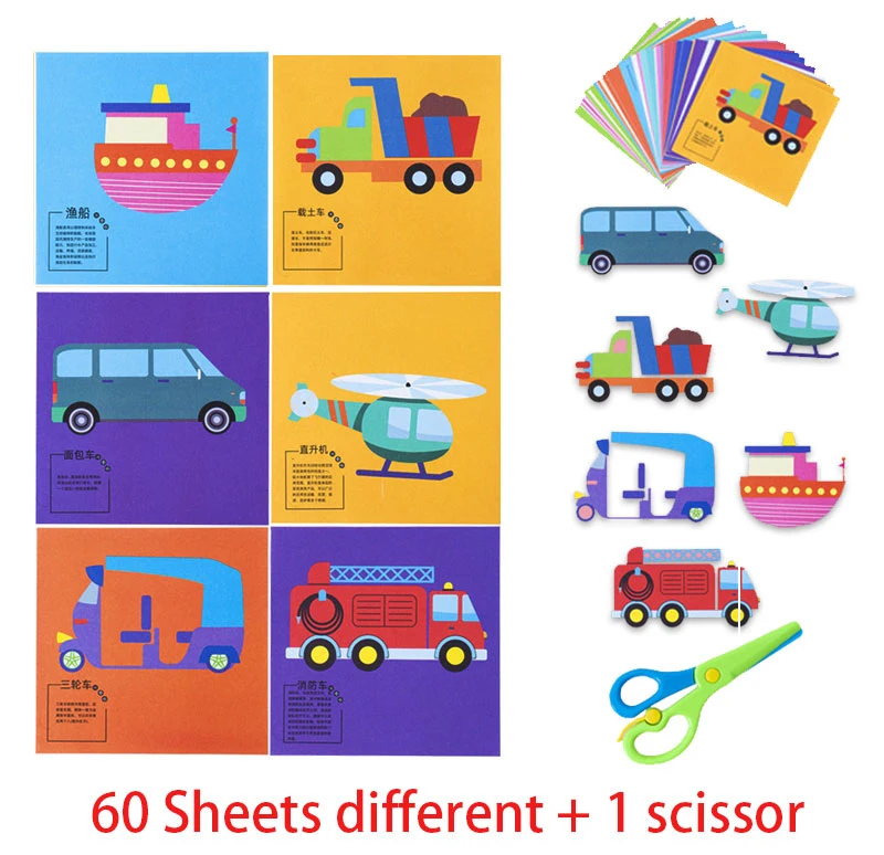 49-91pcs Learn Scissor Skills Cut Paper Craft Toys Safety Scissors Preschool Cutting Practice Activity Book Toddlers Kids Gifts