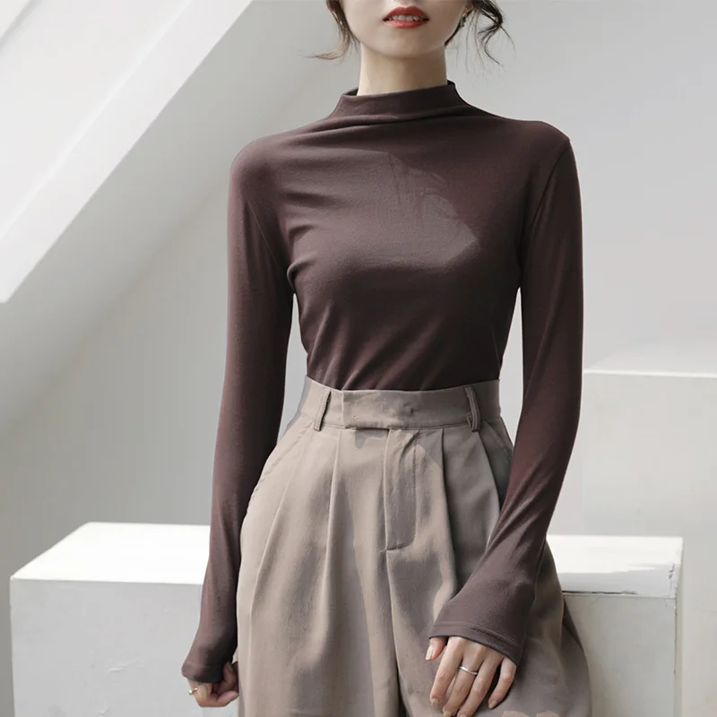 Autumn Long Sleeve Turtleneck Tops Slim Knitted Bottoming T Shirt Korean Fashion Sweater Harajuku Pullover Women Clothing Jumper