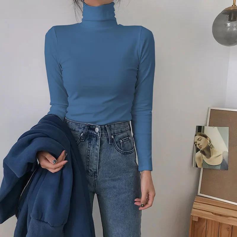 Autumn Long Sleeve Turtleneck Tops Slim Knitted Bottoming T Shirt Korean Fashion Sweater Harajuku Pullover Women Clothing Jumper