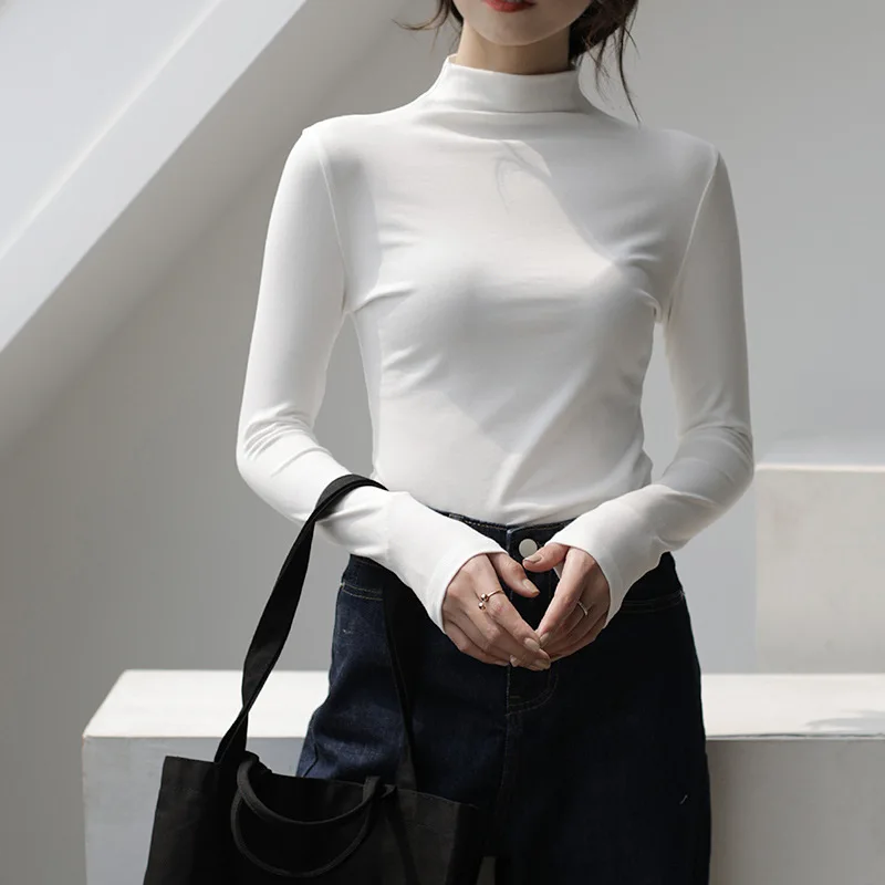 Autumn Long Sleeve Turtleneck Tops Slim Knitted Bottoming T Shirt Korean Fashion Sweater Harajuku Pullover Women Clothing Jumper