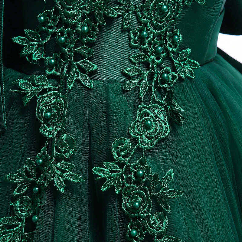 3-10 Years Kids Christmas Party Dresses For Girls Appliques Flower Elegant Wedding Dress With Bow Children Birthday Prom Gown