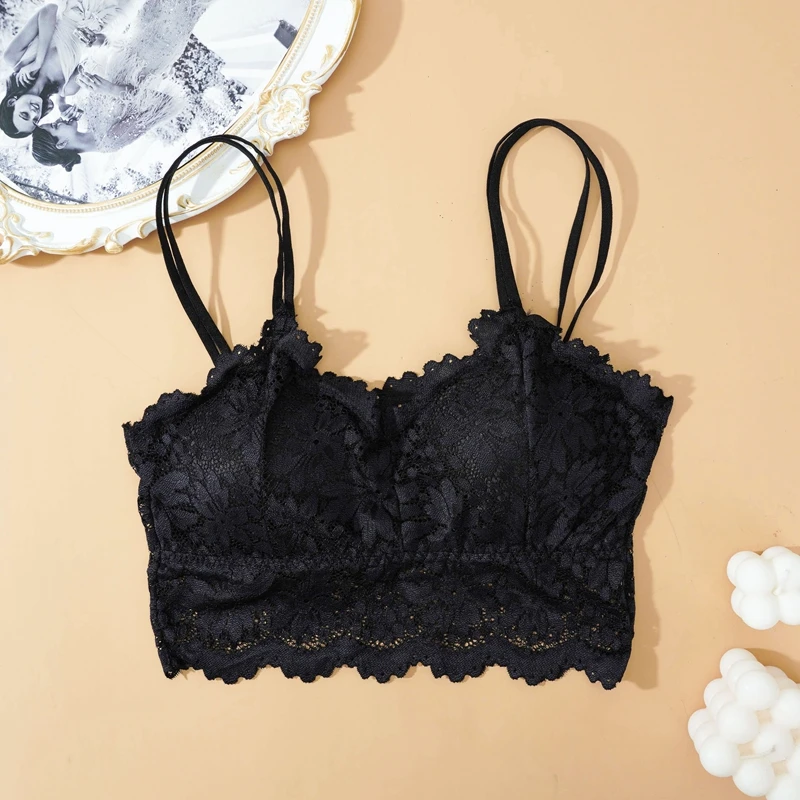 New Women Lace Bras Top Comfortable Bralette Solid Color Sexy Underwear Vest Female Hollow Out Wireless Lingerie Seamless Bra