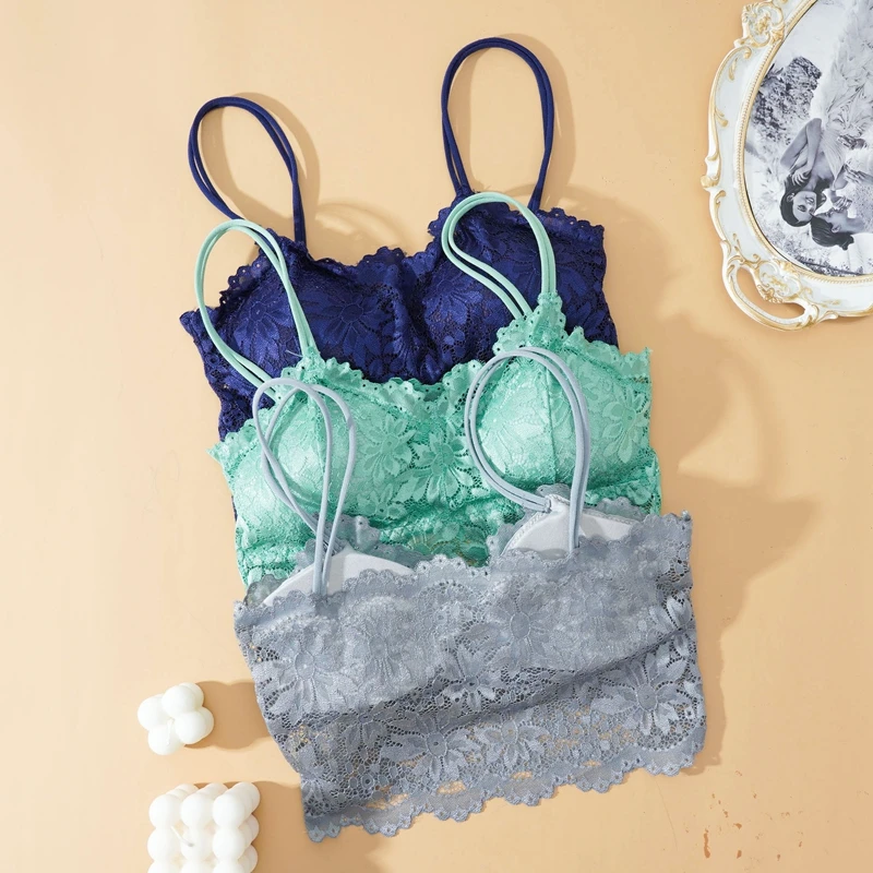 New Women Lace Bras Top Comfortable Bralette Solid Color Sexy Underwear Vest Female Hollow Out Wireless Lingerie Seamless Bra