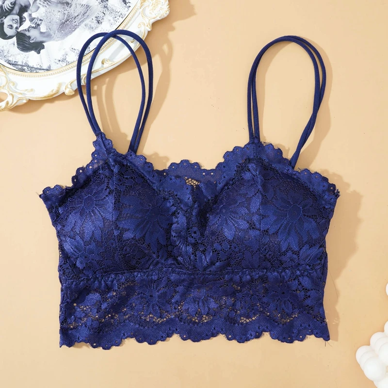New Women Lace Bras Top Comfortable Bralette Solid Color Sexy Underwear Vest Female Hollow Out Wireless Lingerie Seamless Bra