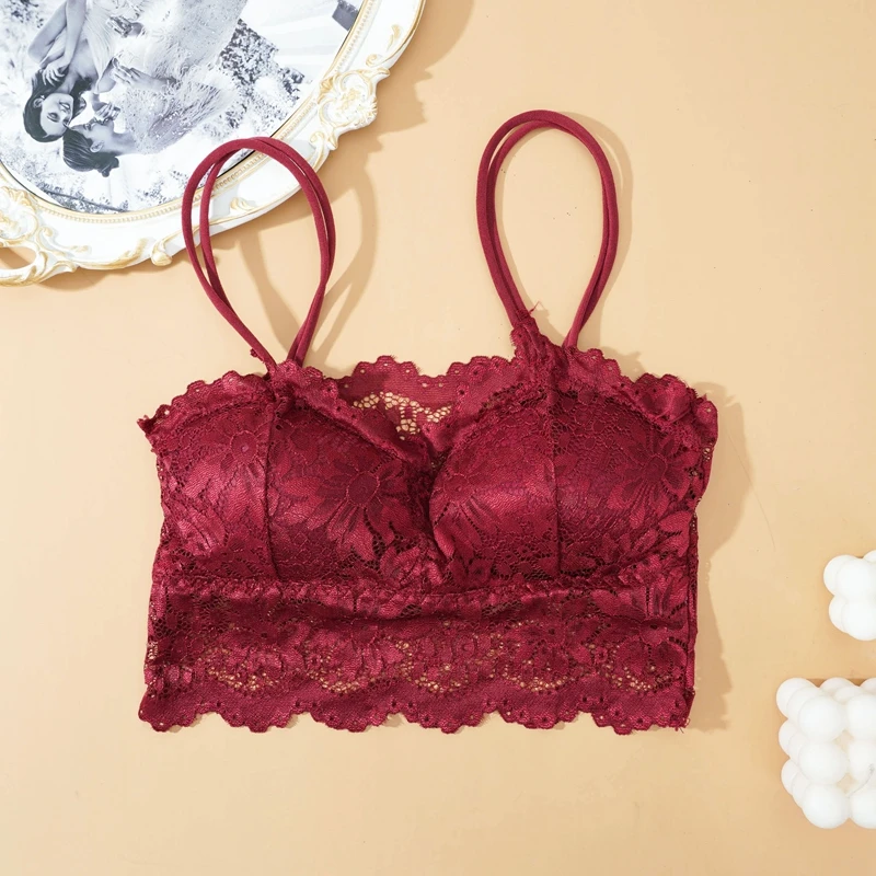 New Women Lace Bras Top Comfortable Bralette Solid Color Sexy Underwear Vest Female Hollow Out Wireless Lingerie Seamless Bra