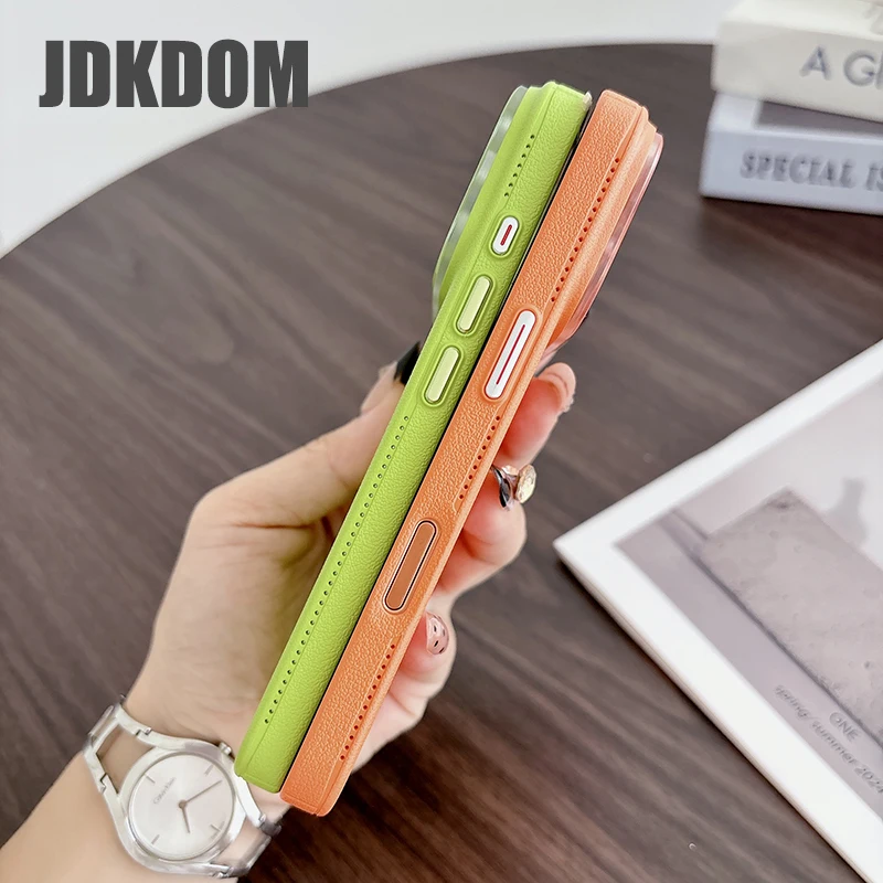 JDKDOM Litchi Leather Texture Magnetic Case For iPhone 18 17 Air 16 15 14 Plus 13 12 Pro Max Shockproof Wireless Charging Cover