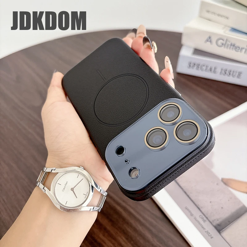 JDKDOM Litchi Leather Texture Magnetic Case For iPhone 18 17 Air 16 15 14 Plus 13 12 Pro Max Shockproof Wireless Charging Cover