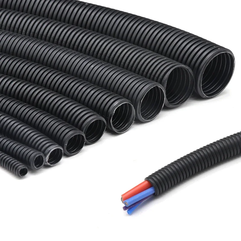 3/5/10m PP Insulated Corrugated Pipe AD 7.5 ~ 34.5mm Wire Harness Threaded Hose Plastic Auto Mechanical Line Protection Sleeving
