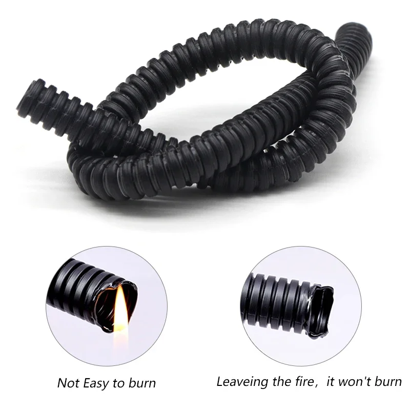 3/5/10m PP Insulated Corrugated Pipe AD 7.5 ~ 34.5mm Wire Harness Threaded Hose Plastic Auto Mechanical Line Protection Sleeving
