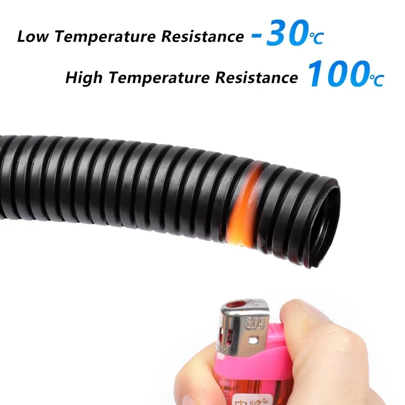 3/5/10m PP Insulated Corrugated Pipe AD 7.5 ~ 34.5mm Wire Harness Threaded Hose Plastic Auto Mechanical Line Protection Sleeving