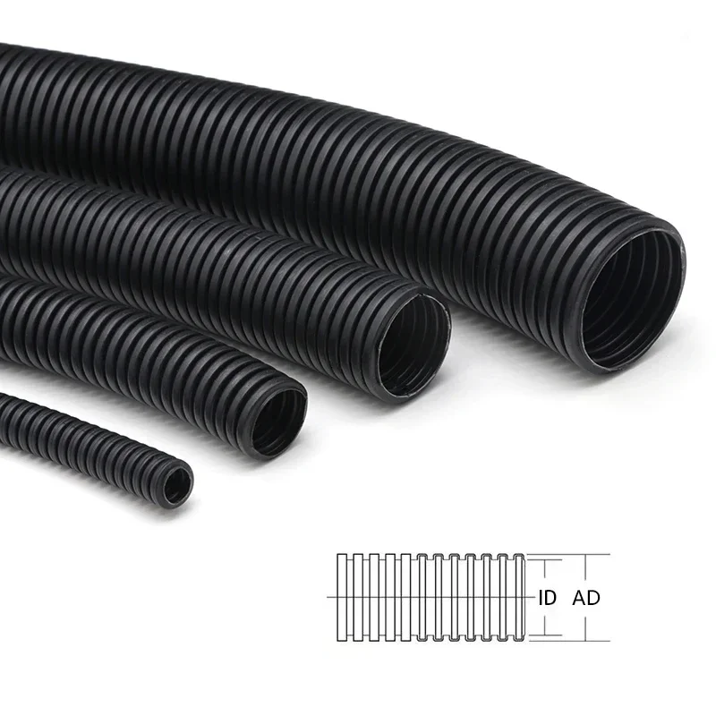 3/5/10m PP Insulated Corrugated Pipe AD 7.5 ~ 34.5mm Wire Harness Threaded Hose Plastic Auto Mechanical Line Protection Sleeving