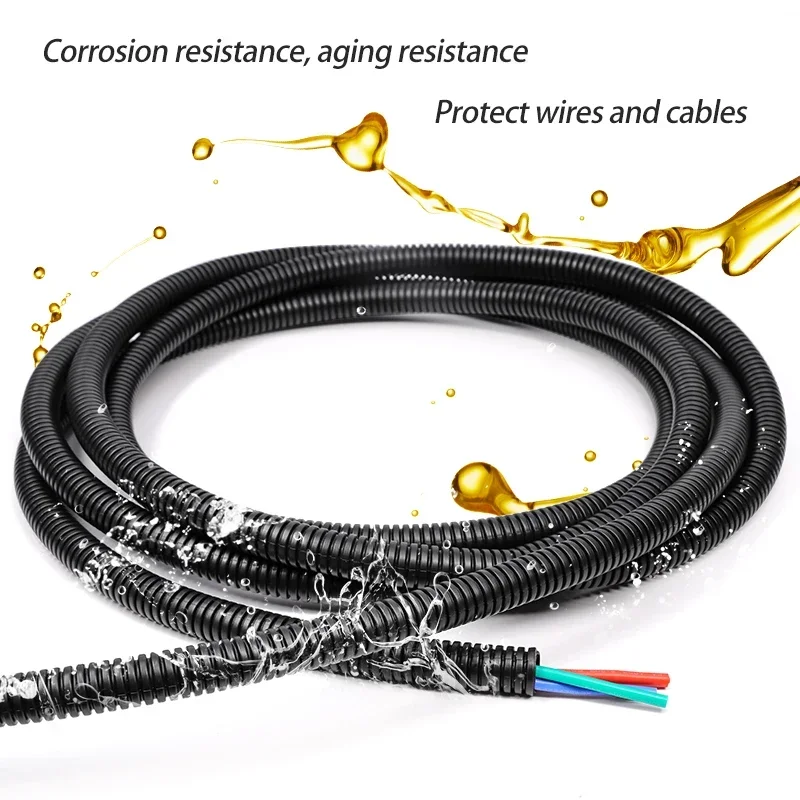 3/5/10m PP Insulated Corrugated Pipe AD 7.5 ~ 34.5mm Wire Harness Threaded Hose Plastic Auto Mechanical Line Protection Sleeving
