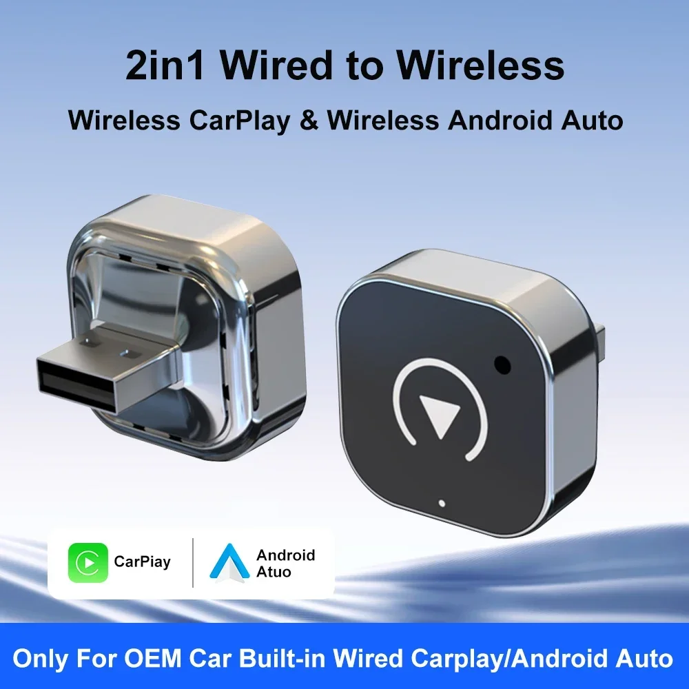 2026 Wireless CarPlay Adapter 2-in-1 Wired to Wireless Dongle for Apple & Android Auto Plug and Play Universal Car Accessory