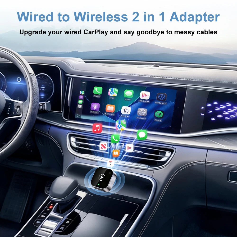 2026 Wireless CarPlay Adapter 2-in-1 Wired to Wireless Dongle for Apple & Android Auto Plug and Play Universal Car Accessory