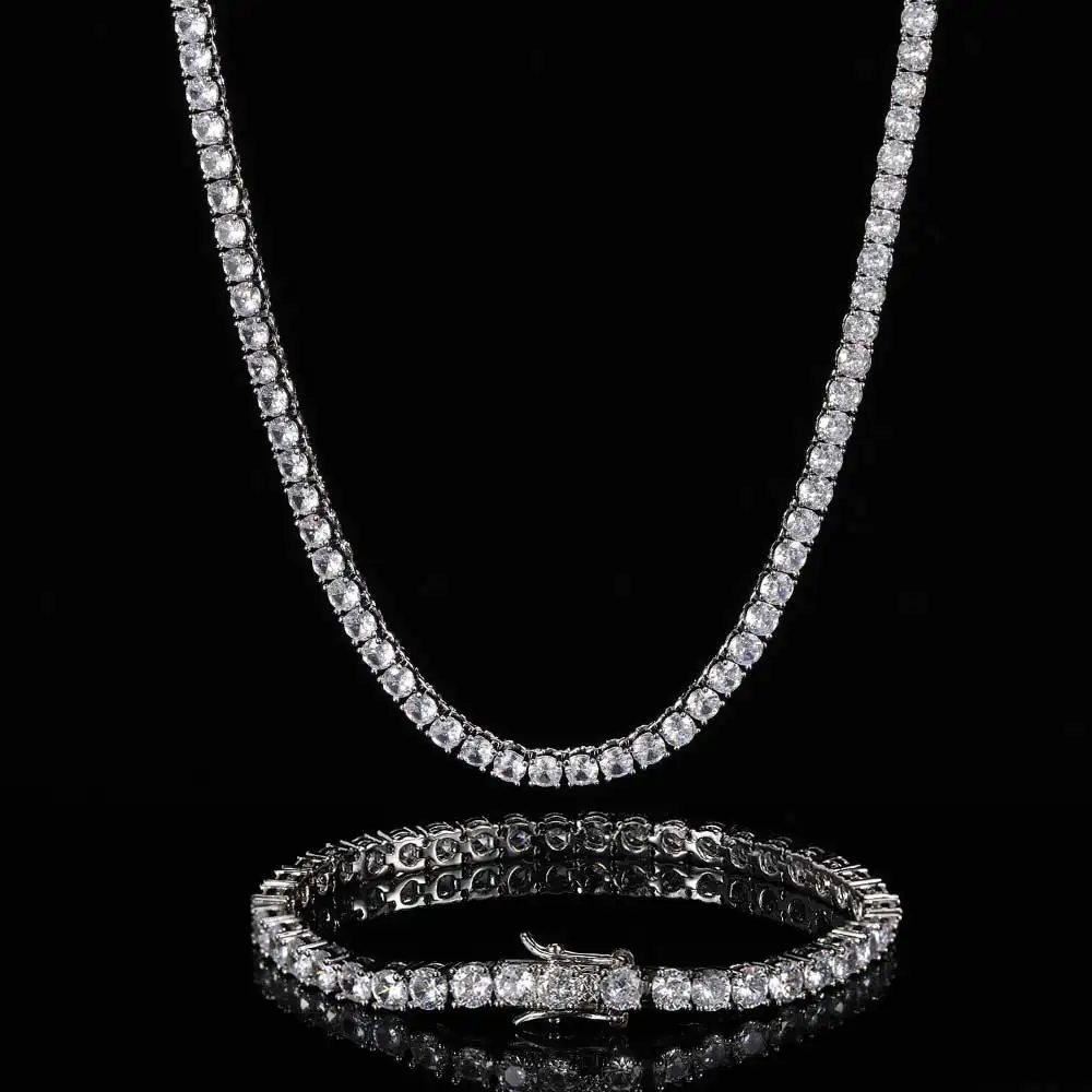 Hip Hop Jewelry 1 Row Iced Out Tennis Chain Bling CZ Men Diamond Cubic Zirconia Choker Necklace Women Drop Shipping