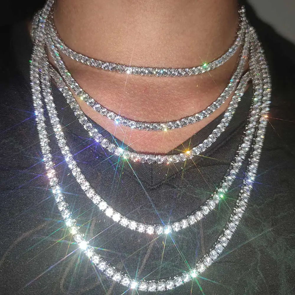 Hip Hop Jewelry 1 Row Iced Out Tennis Chain Bling CZ Men Diamond Cubic Zirconia Choker Necklace Women Drop Shipping