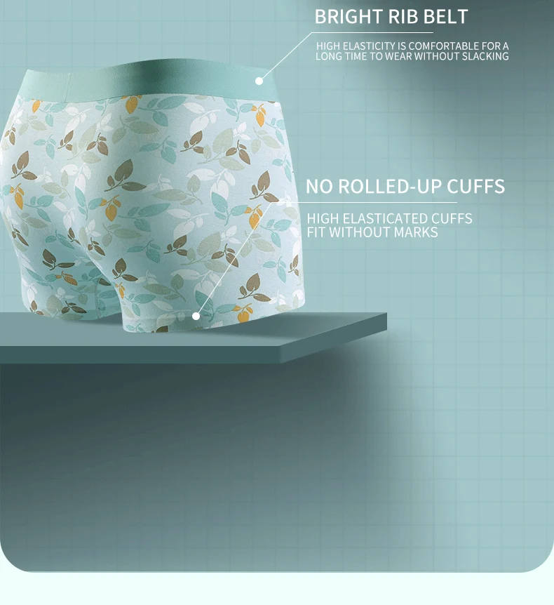 MIIOW 4Pcs Early Autumn Men Underwear Print Refreshing Man Boxer Underpants recycled fiber Breathable Mens Panties Boxershorts