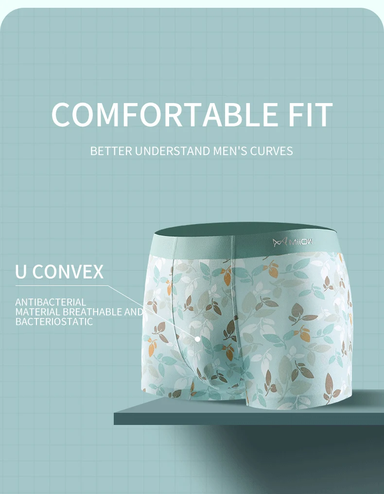 MIIOW 4Pcs Early Autumn Men Underwear Print Refreshing Man Boxer Underpants recycled fiber Breathable Mens Panties Boxershorts