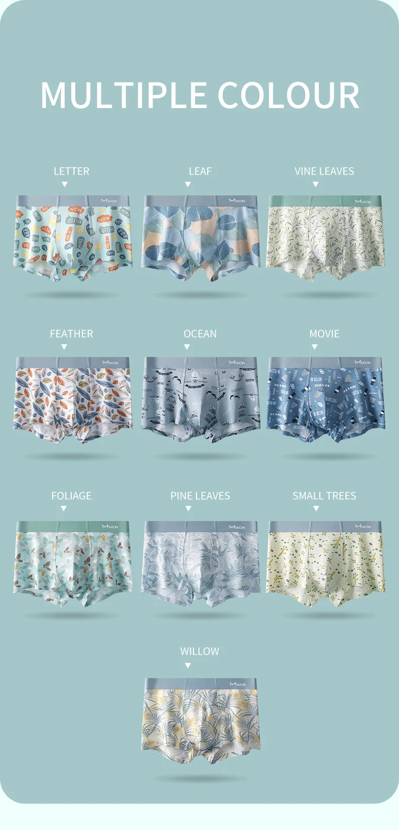 MIIOW 4Pcs Early Autumn Men Underwear Print Refreshing Man Boxer Underpants recycled fiber Breathable Mens Panties Boxershorts