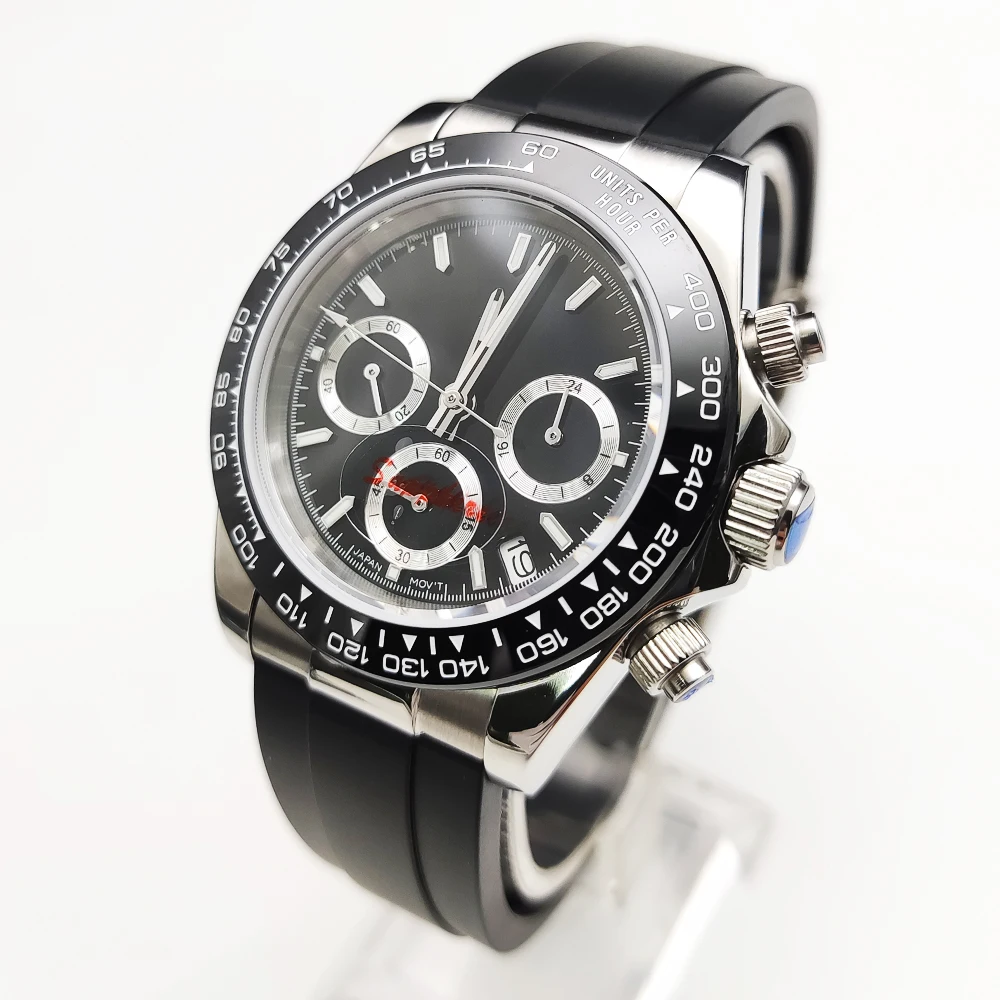 20 Color Business 39mm Quartz Watch Men's Timing Sapphire Crystal VK63 Movement Calendar Luminous Blue Dial Stainless Steel Stra