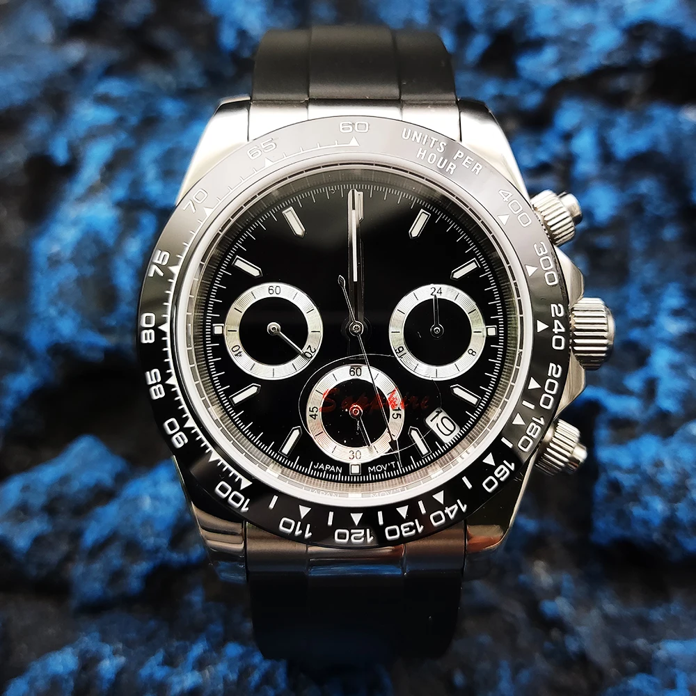 20 Color Business 39mm Quartz Watch Men's Timing Sapphire Crystal VK63 Movement Calendar Luminous Blue Dial Stainless Steel Stra