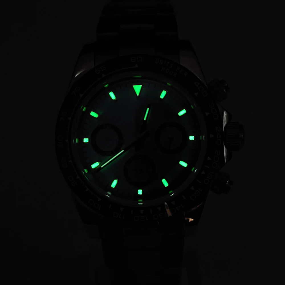 20 Color Business 39mm Quartz Watch Men's Timing Sapphire Crystal VK63 Movement Calendar Luminous Blue Dial Stainless Steel Stra
