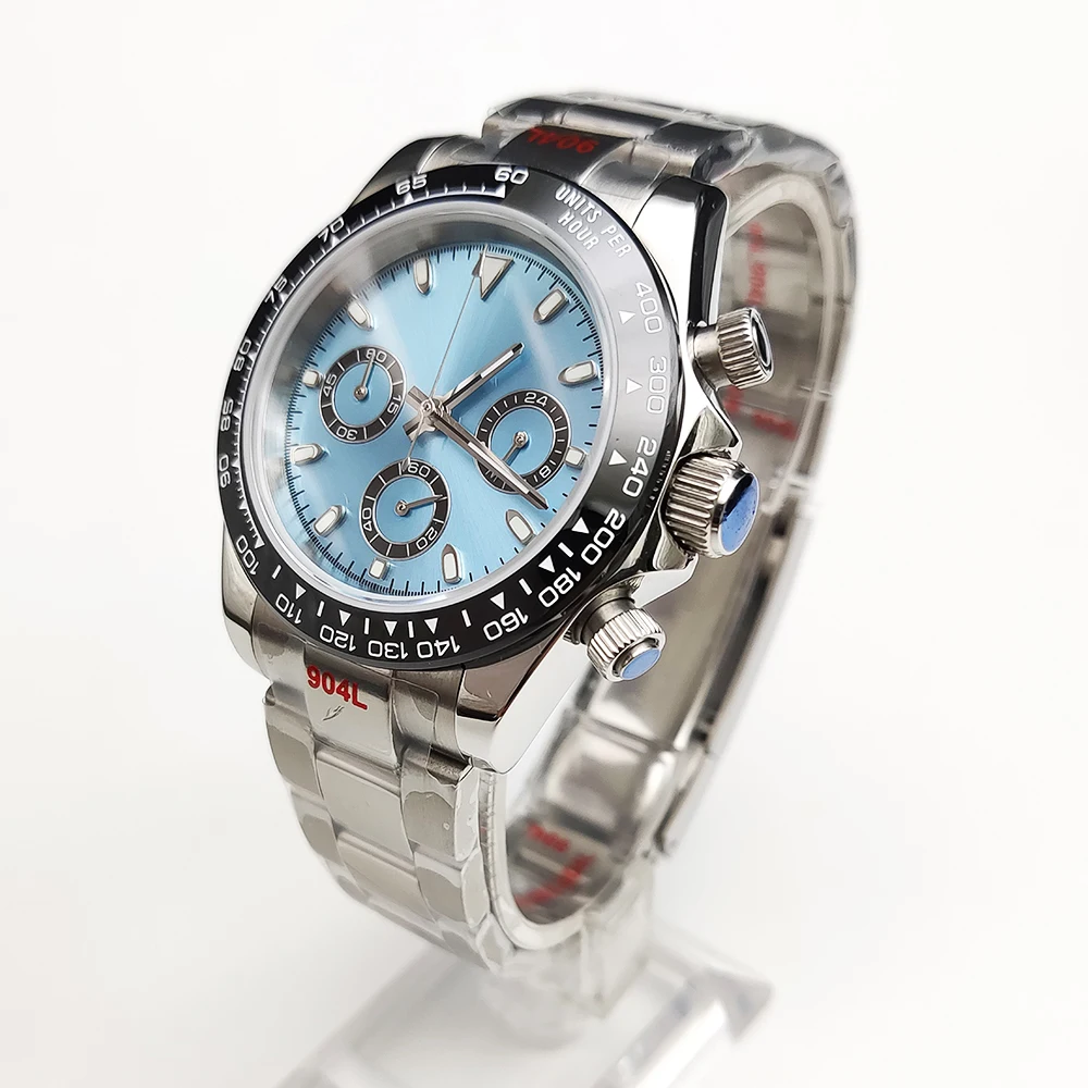 20 Color Business 39mm Quartz Watch Men's Timing Sapphire Crystal VK63 Movement Calendar Luminous Blue Dial Stainless Steel Stra