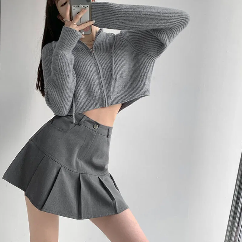 Y2K Vintage High Waist Pleated Skirt Women College Style Uniforms Safety Pants Mini Skirts Woman Korean Street Slim A-Line Skirt