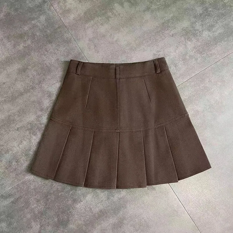 Y2K Vintage High Waist Pleated Skirt Women College Style Uniforms Safety Pants Mini Skirts Woman Korean Street Slim A-Line Skirt