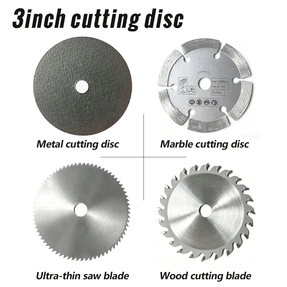 7Pcs Procut3-Inch Circular Saw Blade Set with 75mm Grinding Disc - Durable Steel Structure, Including Chain Saw Disc Blades, Me