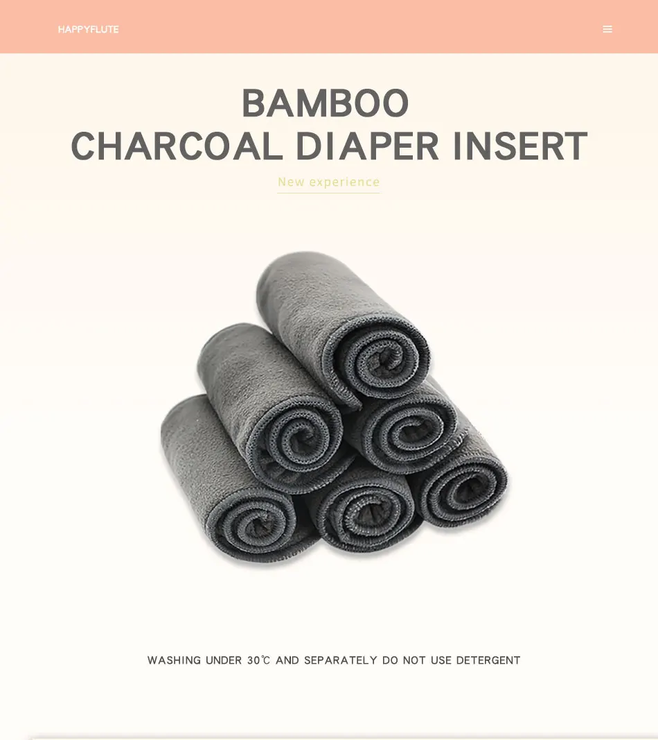 Happy Flute High Quality Baby Nappies Bamboo Charcoal Liner Nappy Diaper Insert For Baby Cloth Diaper Nappy Washable 4 Layers
