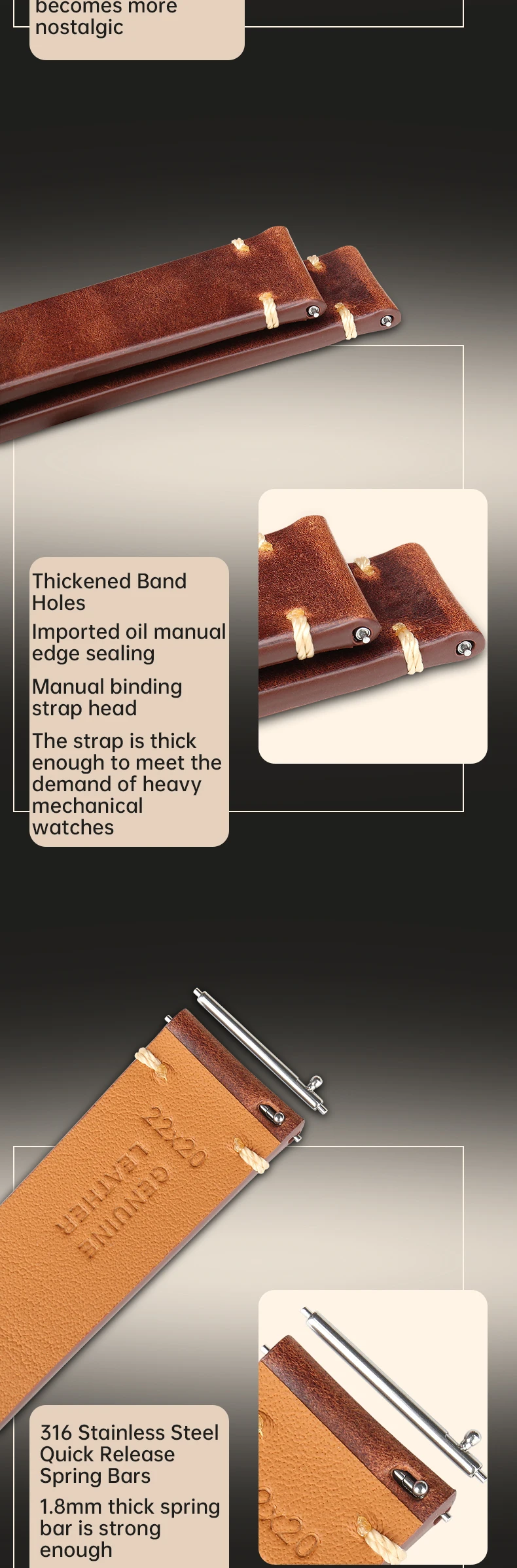 MAIKES Quick Release Watch Strap Butterfly Clasp Cow Leather Made in Tuscany Italy Accessories Bracelet Watch band