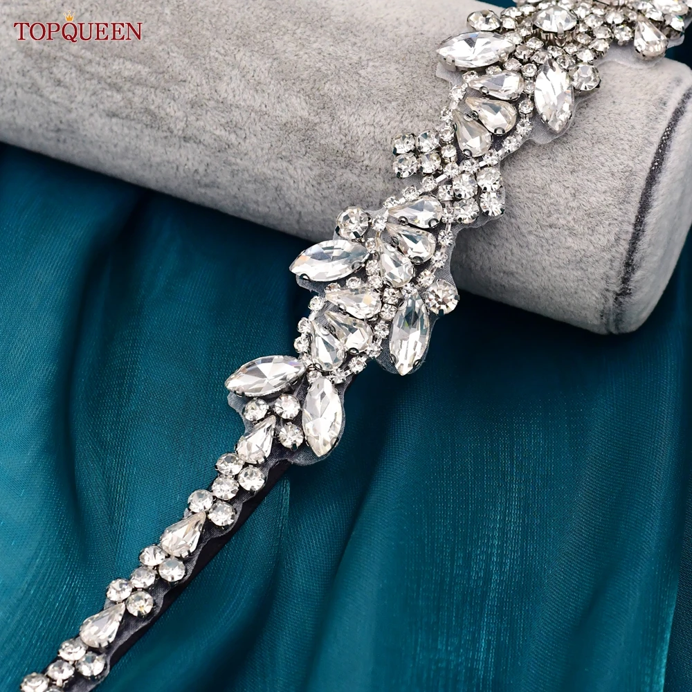 TOPQUEEN New Style Bridal Belt Silver Fancy Rhinestone Women Wedding Dress Accessories Satin Ribbon Belt S51