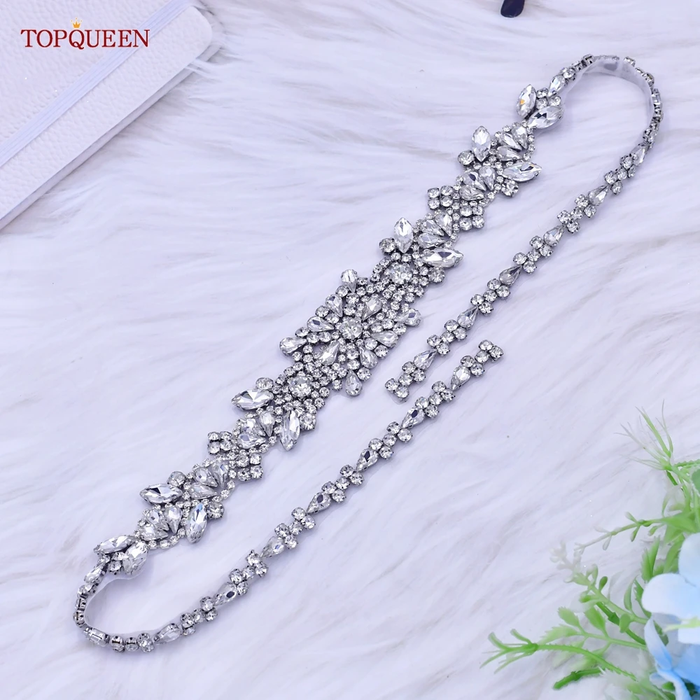TOPQUEEN New Style Bridal Belt Silver Fancy Rhinestone Women Wedding Dress Accessories Satin Ribbon Belt S51