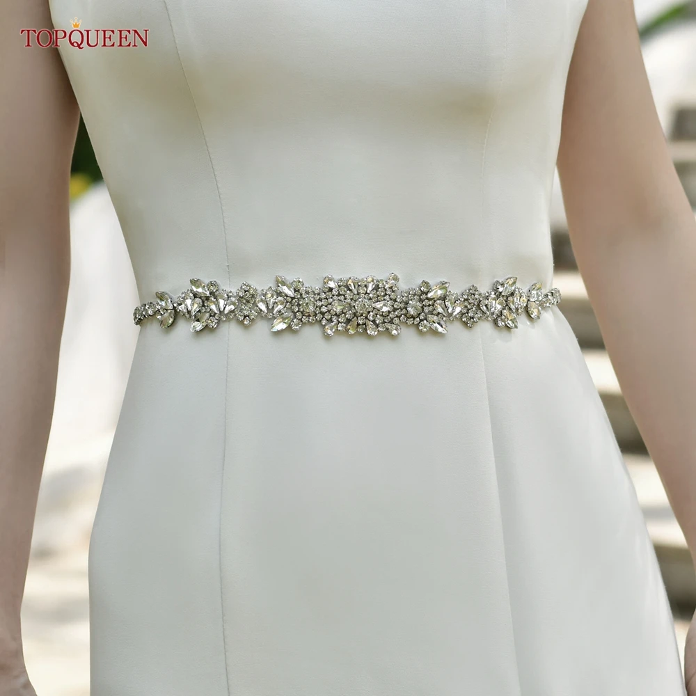 TOPQUEEN New Style Bridal Belt Silver Fancy Rhinestone Women Wedding Dress Accessories Satin Ribbon Belt S51
