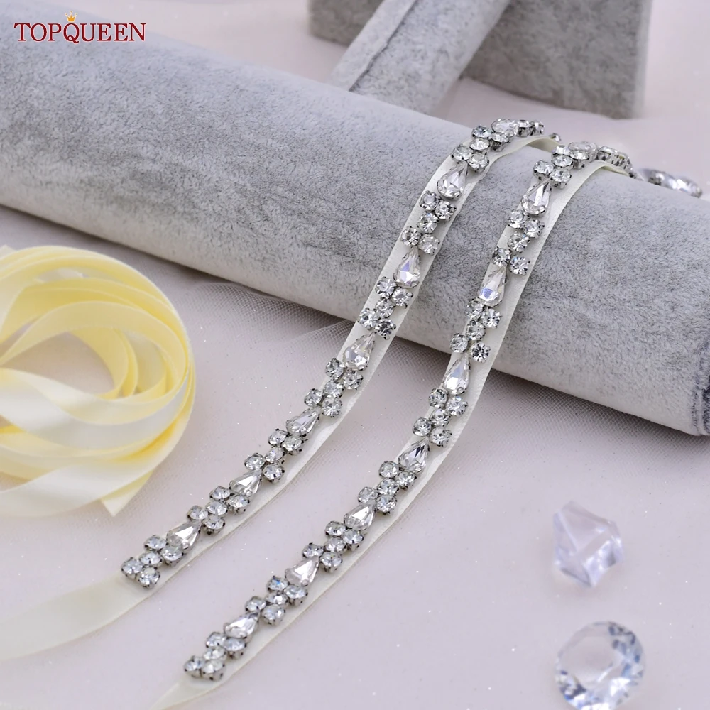TOPQUEEN New Style Bridal Belt Silver Fancy Rhinestone Women Wedding Dress Accessories Satin Ribbon Belt S51