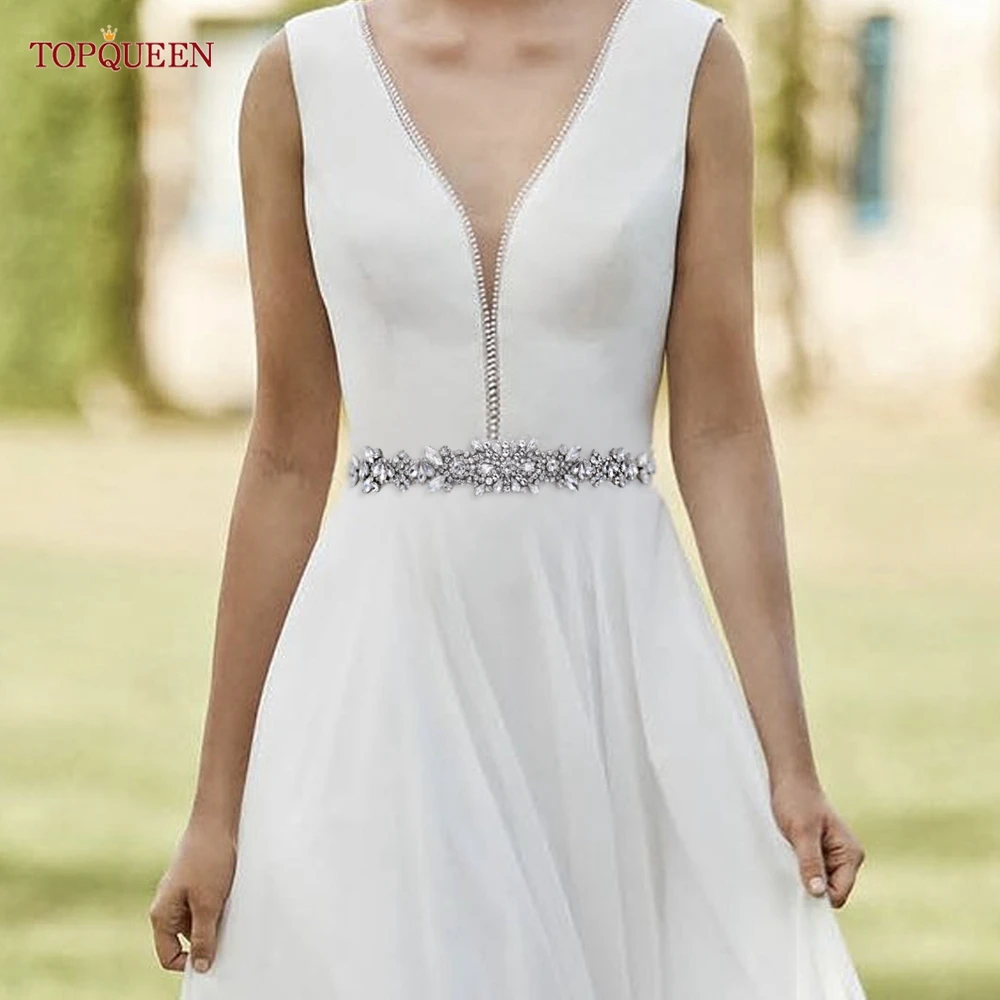 TOPQUEEN New Style Bridal Belt Silver Fancy Rhinestone Women Wedding Dress Accessories Satin Ribbon Belt S51