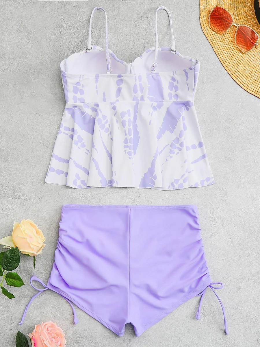 Tie Dye Peplum Tankini Two Pieces Swimsuit Women 2026 Push Up Short Swimwear Female Bathers Bathing Swimming Swim Suit Beachwear