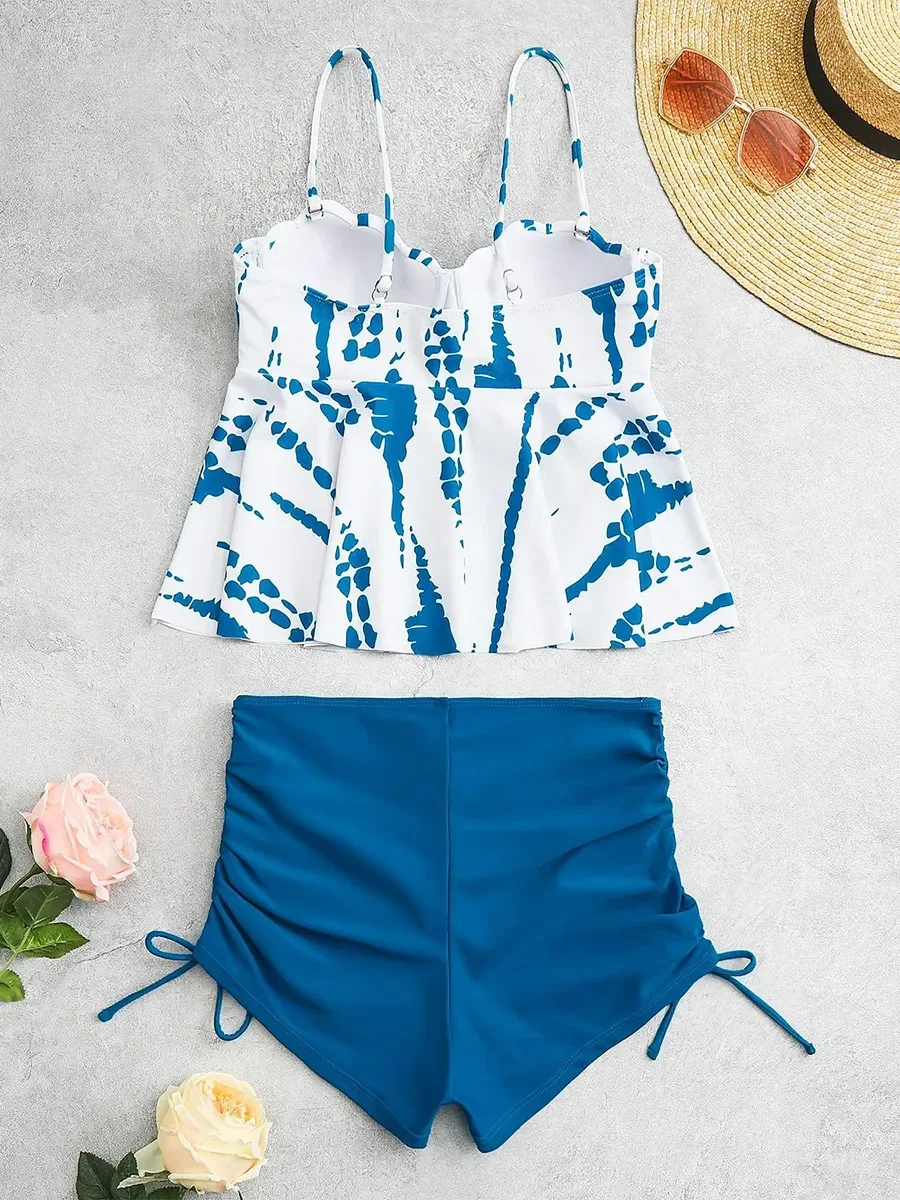 Tie Dye Peplum Tankini Two Pieces Swimsuit Women 2026 Push Up Short Swimwear Female Bathers Bathing Swimming Swim Suit Beachwear