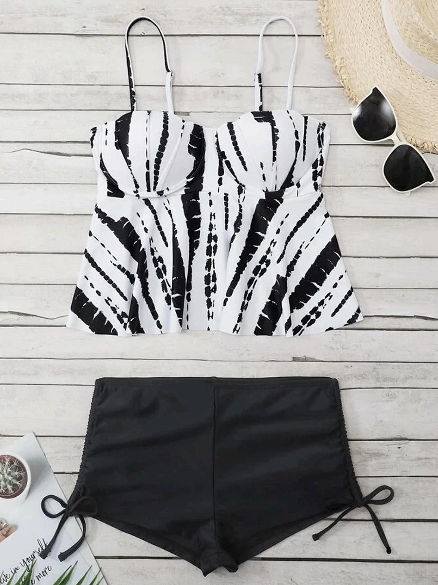 Tie Dye Peplum Tankini Two Pieces Swimsuit Women 2026 Push Up Short Swimwear Female Bathers Bathing Swimming Swim Suit Beachwear