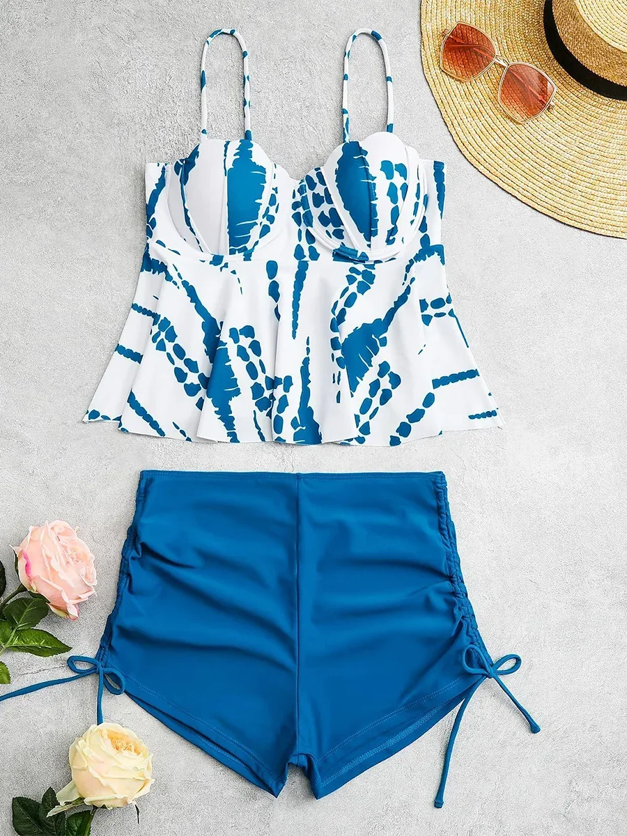 Tie Dye Peplum Tankini Two Pieces Swimsuit Women 2026 Push Up Short Swimwear Female Bathers Bathing Swimming Swim Suit Beachwear