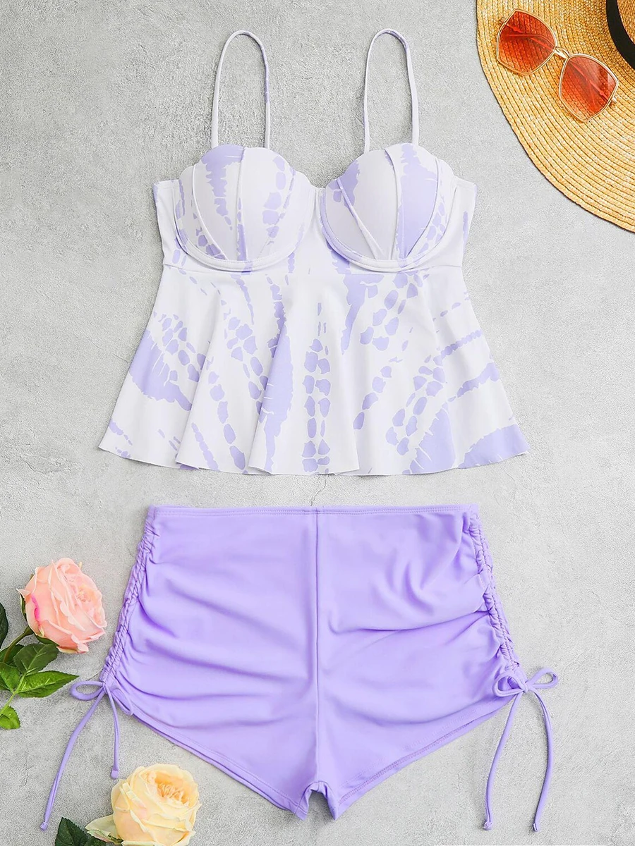 Tie Dye Peplum Tankini Two Pieces Swimsuit Women 2026 Push Up Short Swimwear Female Bathers Bathing Swimming Swim Suit Beachwear