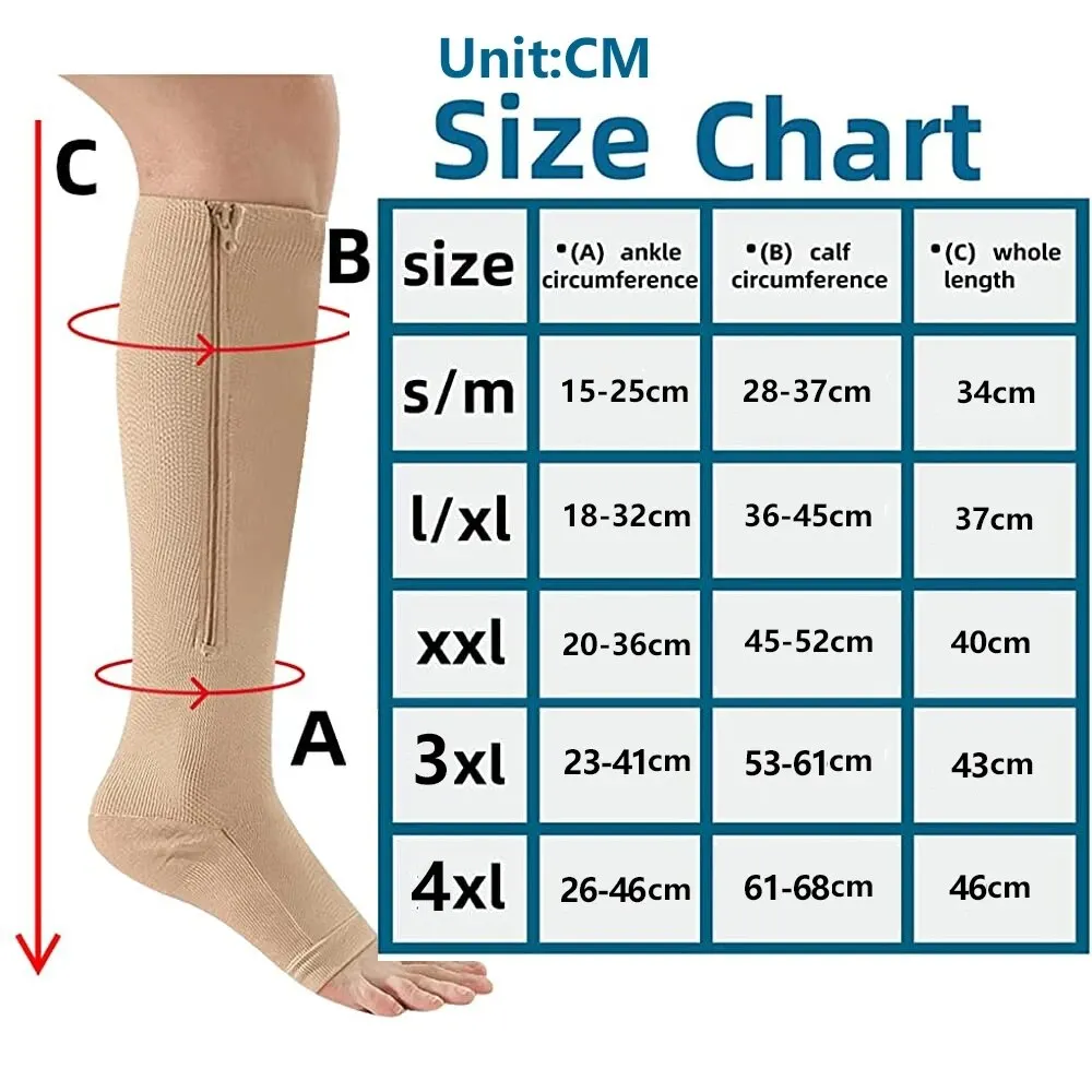 Compression Socks Men Women Support Knee Zipper Female Open Toe Thin Anti Fatigue Stretchy Sox High Socks Unisex