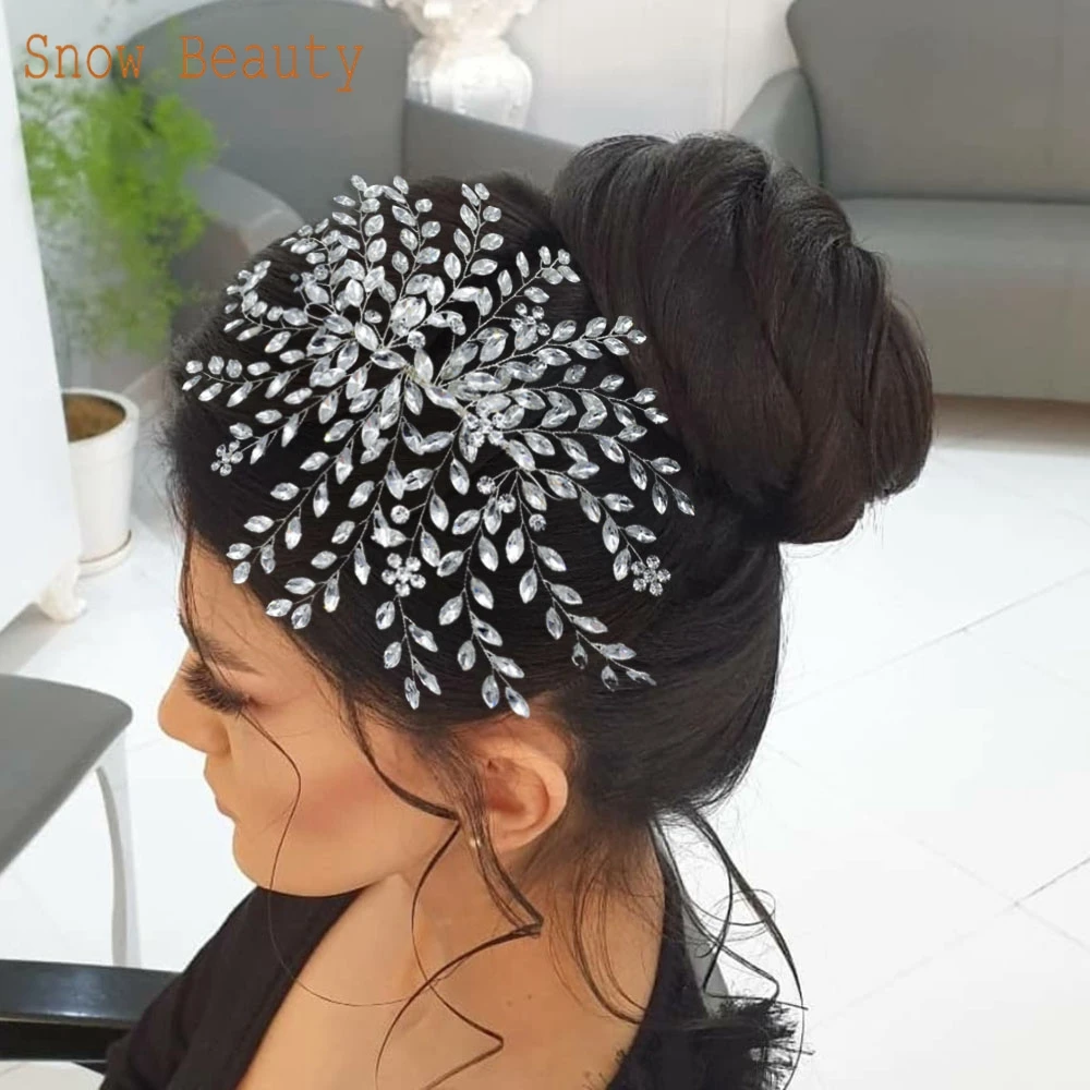 A422 Silver Bridal Hair Piece Shinny Wedding Headbands Tiaras Handmade Wedding Hair Accessories Head Jewelry Bride Headwear