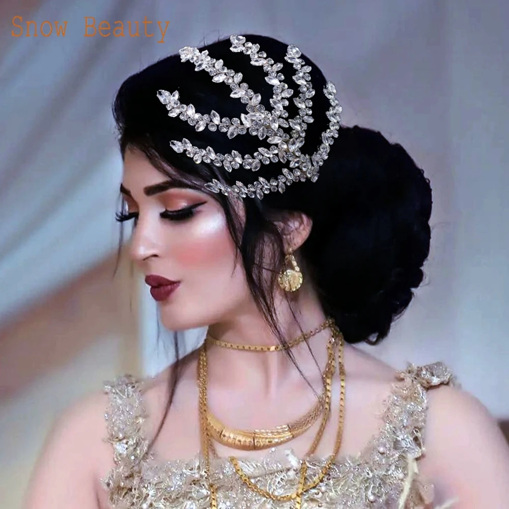 A422 Silver Bridal Hair Piece Shinny Wedding Headbands Tiaras Handmade Wedding Hair Accessories Head Jewelry Bride Headwear