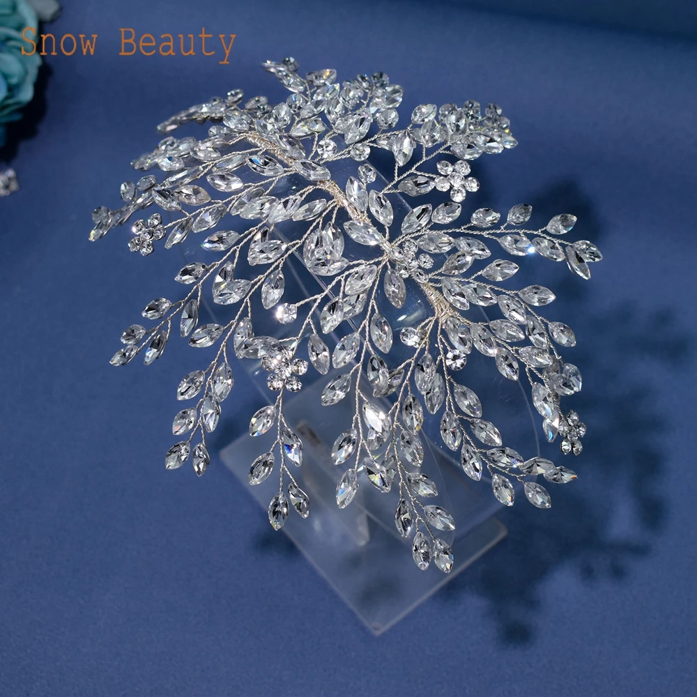 A422 Silver Bridal Hair Piece Shinny Wedding Headbands Tiaras Handmade Wedding Hair Accessories Head Jewelry Bride Headwear