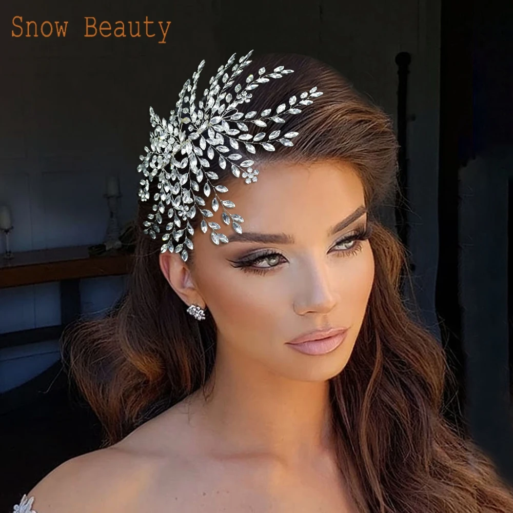 A422 Silver Bridal Hair Piece Shinny Wedding Headbands Tiaras Handmade Wedding Hair Accessories Head Jewelry Bride Headwear