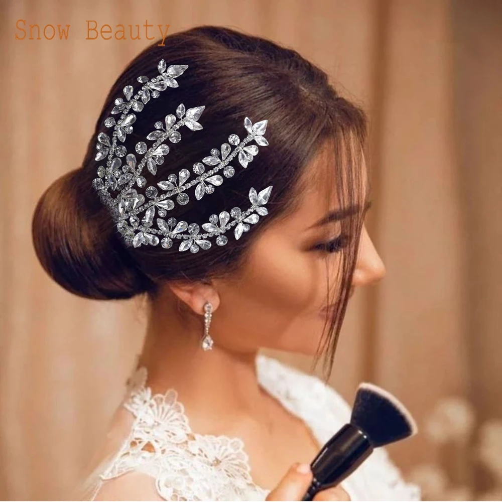 A422 Silver Bridal Hair Piece Shinny Wedding Headbands Tiaras Handmade Wedding Hair Accessories Head Jewelry Bride Headwear
