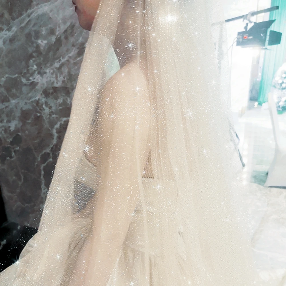 B58-D Sparkle Wedding Veil Champagne Colored Wedding Veils Bling Bridal Veils Long 3M/5M Bride Veil Luxury Cathedral Veil